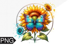 Butterfly and Sunflower Sublimation - Clipart PNG Design Product Image 1