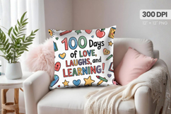 100 days of school Pillow Design, Teacher PNG Sublimation Product Image 1