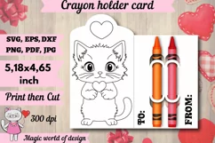Valentine's Day cat with heart Crayon Holder Card svg Product Image 1