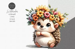 Hedgehog clipart, Cute Animals Clipart, Sunflowers Product Image 1