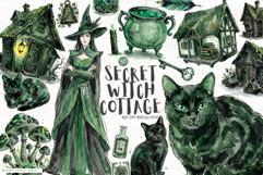 Watercolor Secret Witch Cottage Clipart Product Image 1
