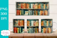 Bookshelf mug wrap PNG for Sublimation | Book lover mug png Product Image 1