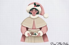 Cute Pink Christmas Watercolor Clipart PNG Product Image 1
