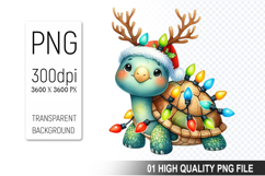 Watercolor Christmas Turtle With Lights Clipart PNG Bundle Product Image 15