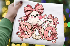 Coquette Halloween Ghost PNG Pink Bow BOO Cute Girly Ghost Product Image 1