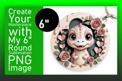 Elegant Circle PNG Keychain Design , Cute Dino Product Image 1