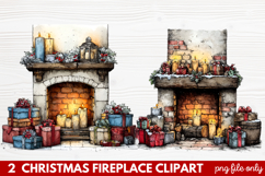 Cozy Christmas Fireplace Clipart | Holiday Mantel &amp; Winter Product Image 1