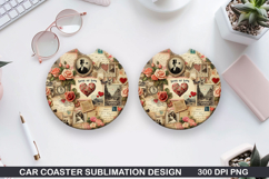With Roses Car Coaster Sublimation |Valentine Coaster PNG Product Image 1