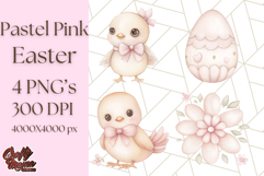 Pastel Pink Easter Bunny Egg and Flowers Clipart PNG Product Image 1