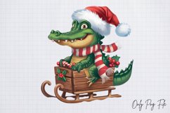 Watercolor Christmas Crocodile Clipart PNG Product Image 1