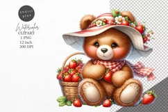 Teddy bear clipart, Strawberries clipart, Watercolor clipart Product Image 1
