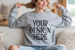 Ash Gildan 18000 Sweatshirt Mockup,G18000 Crewneck Sweatshir Product Image 1