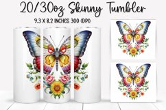 Rainbow Butterfly and Flowers - Tumbler Sublimation Design Product Image 1