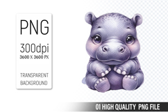 Cute Hippo Clipart PNG, Printable Animals, Wildlife Desig Product Image 1