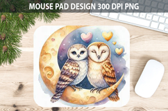 Watercolor Owl Mouse Pad Sublimation - Valentines PNG Product Image 1