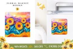 Paper Flowers Magnet Design, Sunflowers Magnet Sublimation Product Image 1