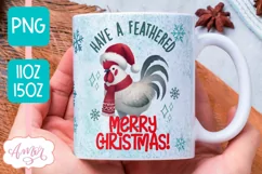 Funny Christmas mug wrap PNG, Christmas rooster coffee mug Product Image 1