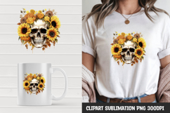 Watercolor floral skull sublimation clipart png Product Image 1