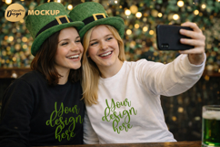 St Patrick Day Selfie Long Sleeve Mockup Couple Product Image 1