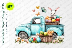 Watercolor Easter Bunny In Truck With Eggs And Clipart Product Image 1