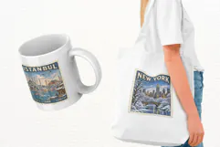 Winter Postage Stamps PNG Product Image 3