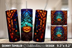 Stained Glass Window With Pumpkins And A House - 20oz Skinny Product Image 1