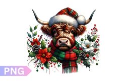 Christmas Floral Cow Sublimation - Clipart PNG Design Product Image 1