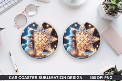 Snowman Car Coaster Sublimation|Christmas Coaster PNG Design Product Image 1