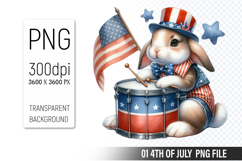 4th Of July Bunny Sublimation Clipart PNG Design Product Image 1