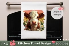 Cute Cow Kitchen Towel Template, Chamomile Towel Sublimation Product Image 1
