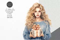 Christmas clipart, Girl clipart, Blue Christmas Product Image 1