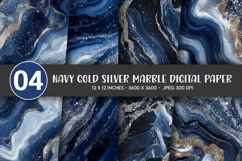Navy Gold Silver Marble Digital Paper Product Image 1