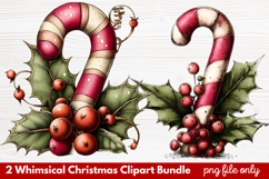 2 Whimsical Christmas Clipart | Cute Festive Holiday PNG Product Image 1