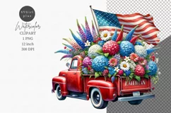 Patriotic clipart, Red truck, Summer clipart, Product Image 1