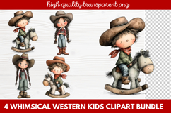 4 Whimsical Western Kids Clipart | Cute Cowboy &amp; Cowgirl PNG Product Image 1