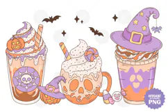 Coquette Girly Halloween Pumpkin Coffee Clipart DTF PNG Product Image 1