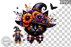 Halloween Cat Flowers Sublimation - Clipart PNG Design Product Image 1