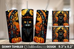 Stained Glass Halloween Cat Tumbler | 20oz Skinny Tumbler Product Image 1