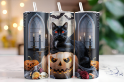 Halloween Pumpkin &amp; Cat Tumbler Wrap | Sublimation | Tumbler Product Image 1