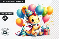Birthday Clipart PNG, Baby dragon,Happy birthday, balloons Product Image 1