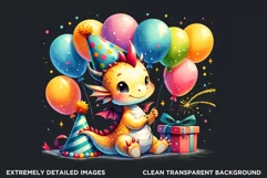 Birthday Clipart PNG, Baby dragon,Happy birthday, balloons Product Image 2