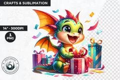 Cute first Birthday Clipart PNG, Baby dragon,Happy birthday Product Image 1