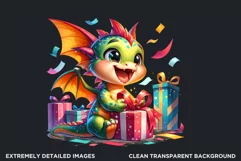 Cute first Birthday Clipart PNG, Baby dragon,Happy birthday Product Image 2
