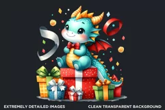 Cute Birthday Clipart PNG, Baby dragon,Happy birthday PNG Product Image 2