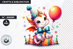 Birthday Clipart PNG, Baby dragon,Happy birthday, balloons Product Image 1