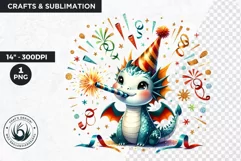 Cute Birthday Clipart PNG, Baby dragon,Happy birthday PNG Product Image 1
