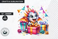 Cute first Birthday Clipart PNG, Baby dragon,Happy birthday Product Image 1