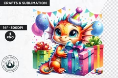 Cute first Birthday Clipart PNG, Baby dragon,Happy birthday Product Image 1