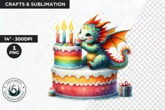 Cute Birthday Clipart PNG, Baby dragon,Happy birthday PNG Product Image 1