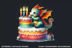 Cute Birthday Clipart PNG, Baby dragon,Happy birthday PNG Product Image 2
